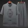 Men's Chinese Style Ice Silk Tang Suit: Two-Piece Summer Set with Short Sleeves and Long Pants for Middle-Aged and Elderly