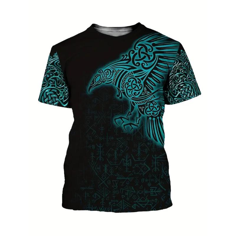 Men's T Shirt Casual Short Sleeve Tee O Neck Pullover Viking Harajuku Print Funny T-Shirt Male Oversized Clothing Streetwear