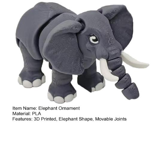 3D Printed Elephant Figurine Movable Joints Simulated Elephant Stress Relief Animal Fidget Toy Home Office Desktop Decoration Ornament