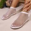 Women's Large Size Sandals Rhinestones One Kick Mesh Upper Flat Sole Shoes Women Leisure Breathable Roman New Sandalias De Mujer