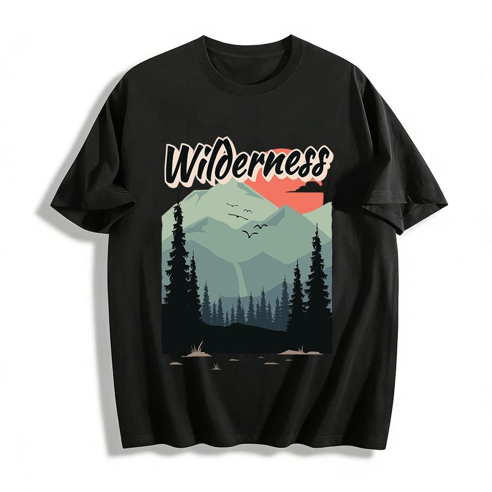 Wilderness Mountain Print Casual Outdoor Tee For Men Women Pure cotton T-shirt XXS