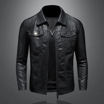 Pánská motocyklová PU kožená bunda velká velikost kapsa černá zip klopa korejský slim fit pánský PU kožený kabát pro muže