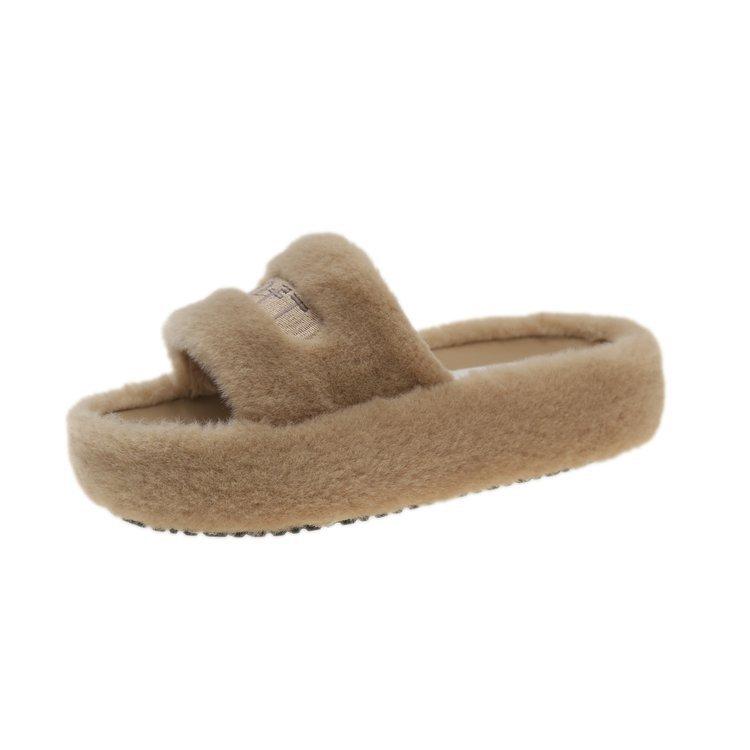 

Thick-bottomed fluffy slippers women s outer wear 2025 new autumn and winter fashion plush outer wear one word Internet celebrity foreign gas cotton d 35