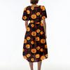 Women Casual V Neck Short Sleeve Halloween Print Dress Midi Length Relaxed Fit Lightweight Fabric Summer Dress