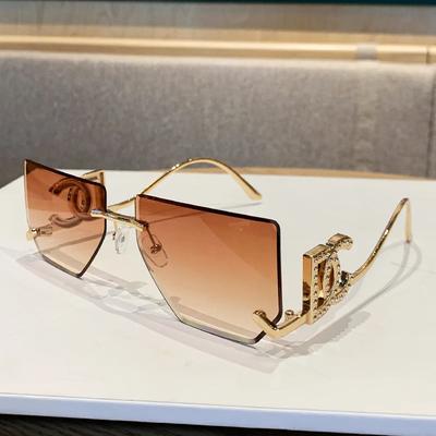 Marca de Moda Lujo Diseñador Gafas de Sol Mujer Vintage Letra Grandes Sin Montura Gafas Nuevo Verano Viaje Gafas de Sol
