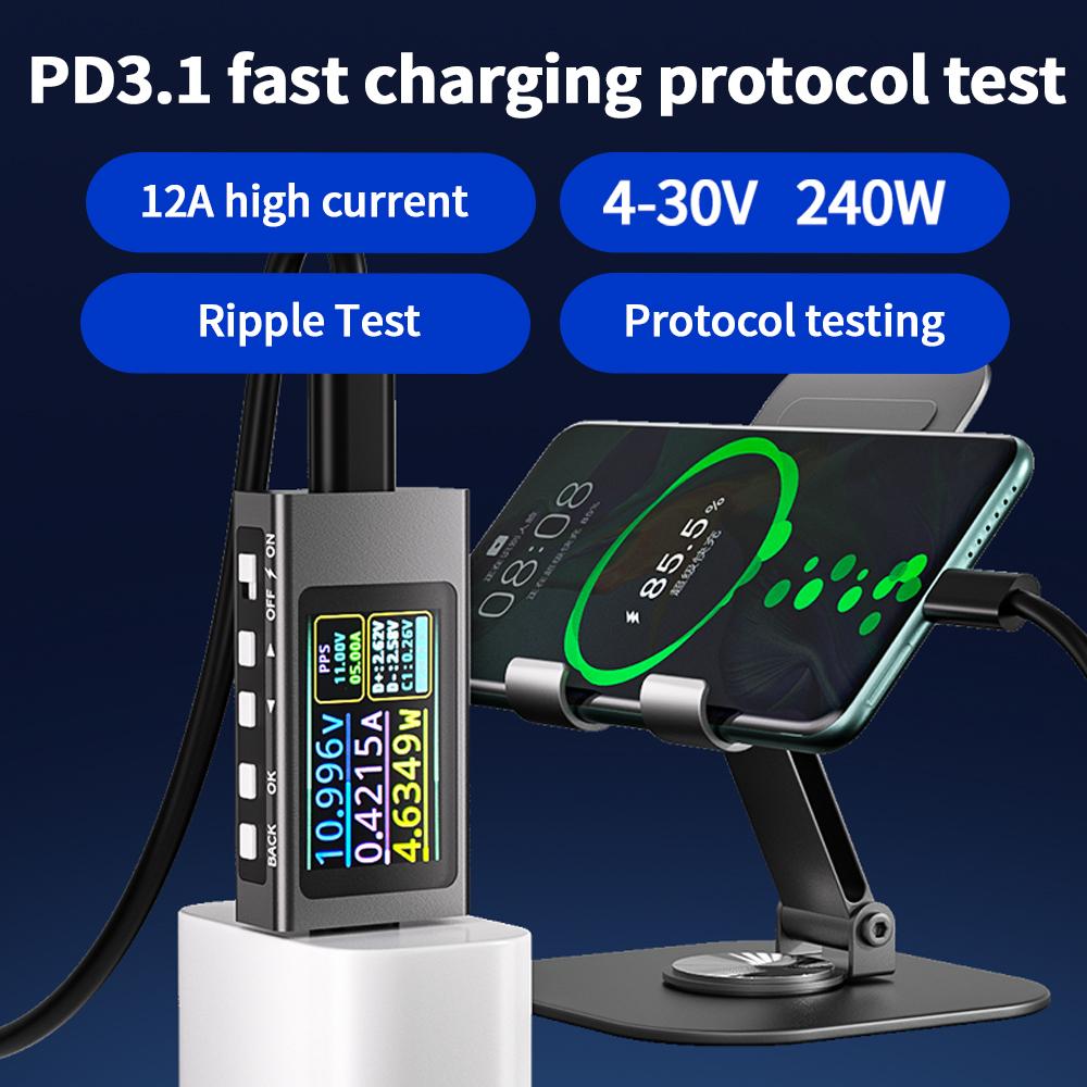 

KWS-X1 Type C Voltage and Current Tester HD IPS Display Mobile Communication Terminal Fast Charge Trigger Meter DC 4-30V 0-12A