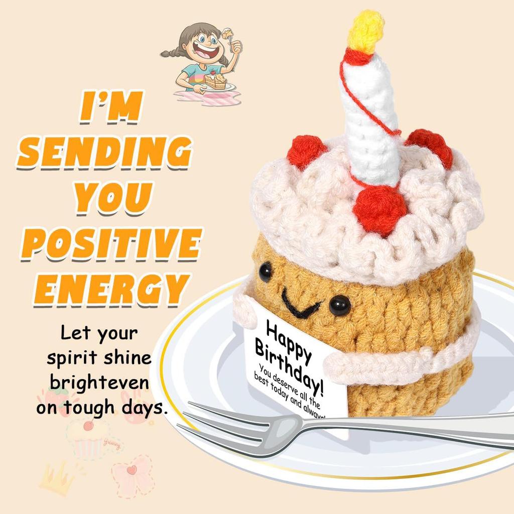 New Funny Emotional Support Positive Crochet Cake Doll Christmas Home Decoration Handmade Knitted Cake Desk Ornament
