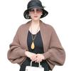 Autumn Winter Knitting Shawl Ribbed Trim Long Sleeve Open Front Shawl Wrap Solid Color Ribbed Trim Cozy Wrap