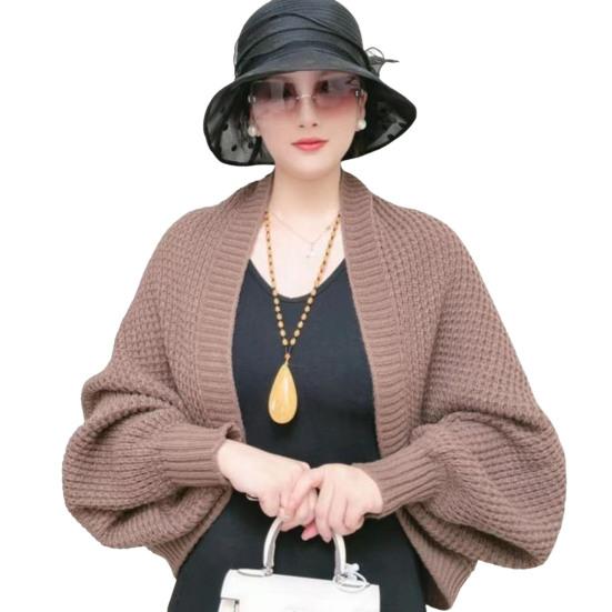 Autumn Winter Knitting Shawl Ribbed Trim Long Sleeve Open Front Shawl Wrap Solid Color Ribbed Trim Cozy Wrap