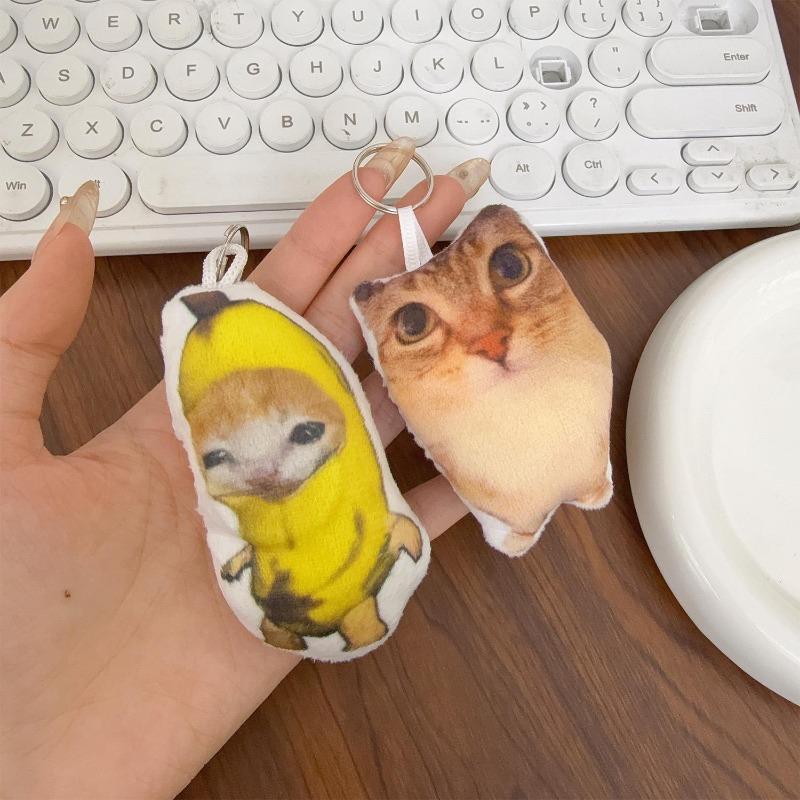 Banana Cat Emoji Bag Fabric Doll Keychains Pendant Abstract and Funny Plush Doll Personalized Pendant