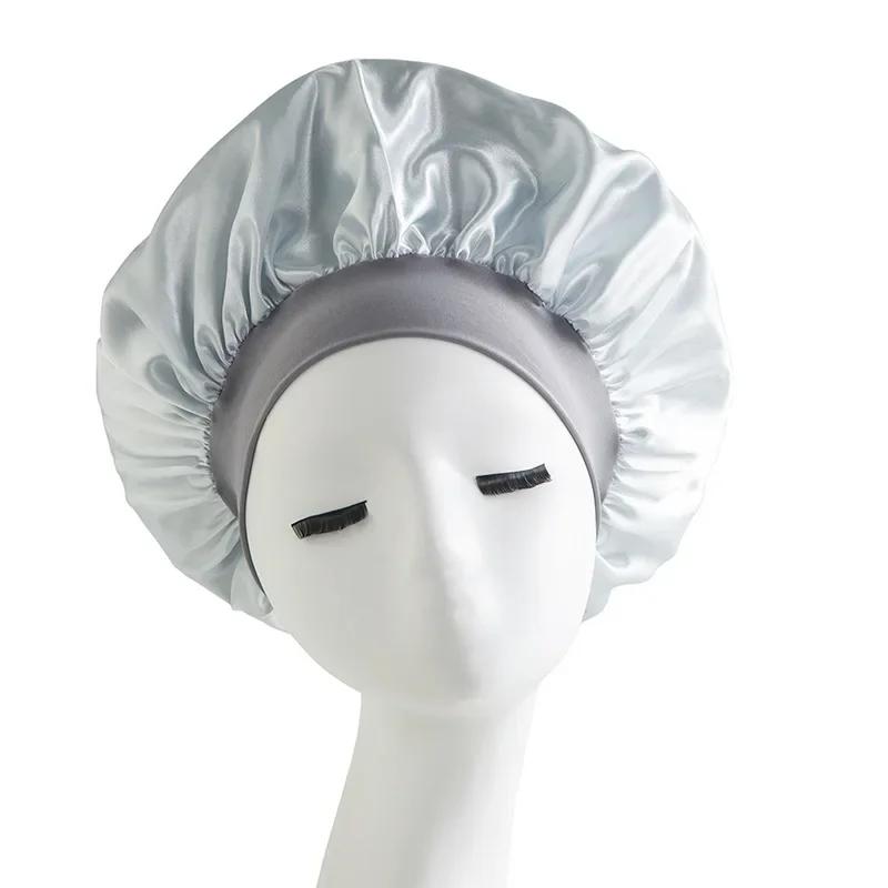 New Satin Wide Brim Nightcap Silky Bonnet Hair Wrap for Sleeping Sleep Cap with Elastic Soft Band Styling Cap Hair Wrapping Tool