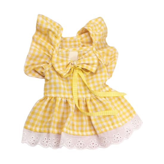 Yousheng 1 Set Pet Princess Dress Lace Patchwork Eye-catching Comfortable Soft Square Collar Dress Up Ruffle Sleeves Plaid Print Puppy Dog Skirt Pet
