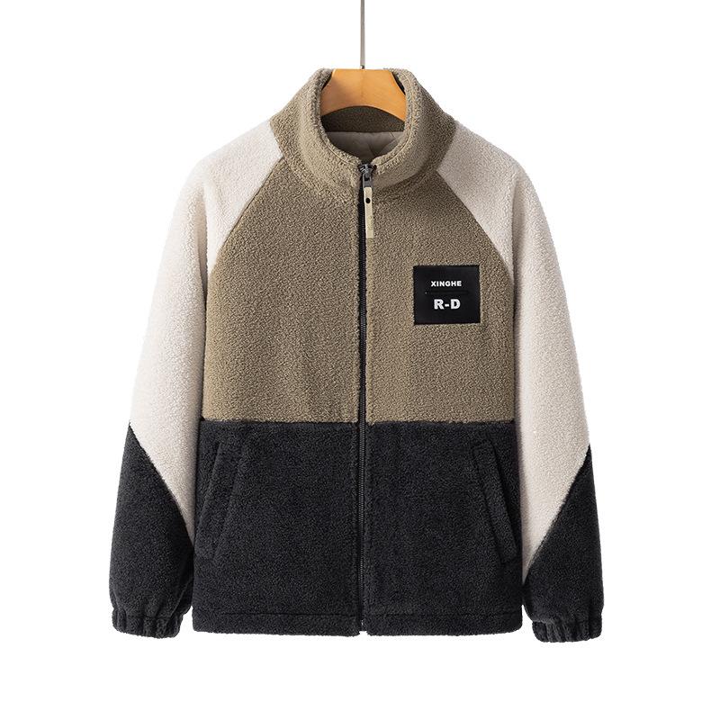 Contrast Color Anti-lamb Wool Jacket Male Winter Adolescent Student New Granular Velvet Padded Jacket Clothes Thickened