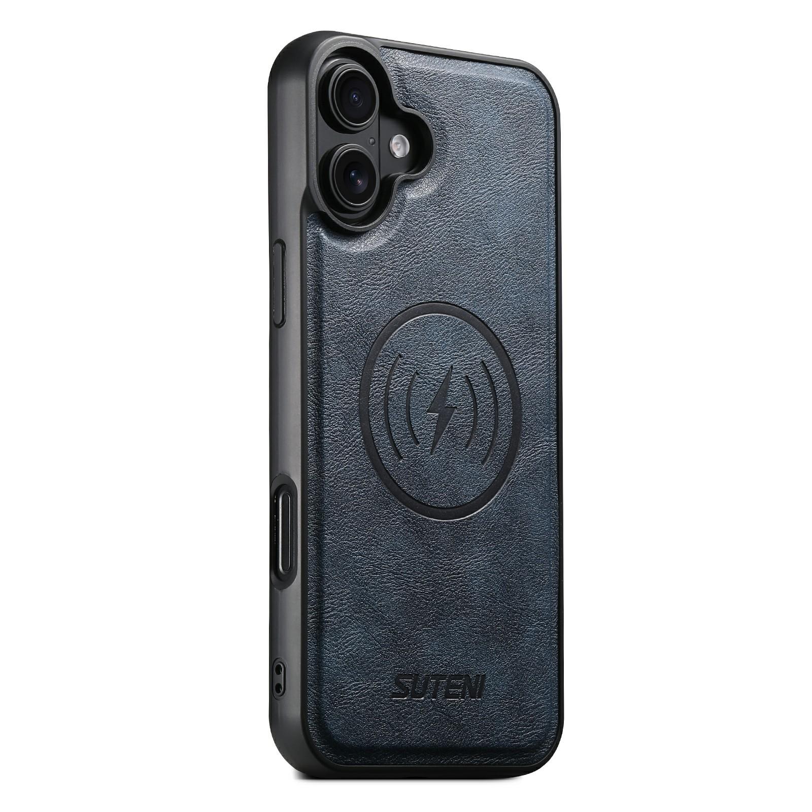 

SUTENI G5 For iPhone 16 Plus Case Compatible with MagSafe Cowhide Texture Leather Back Cover Blue