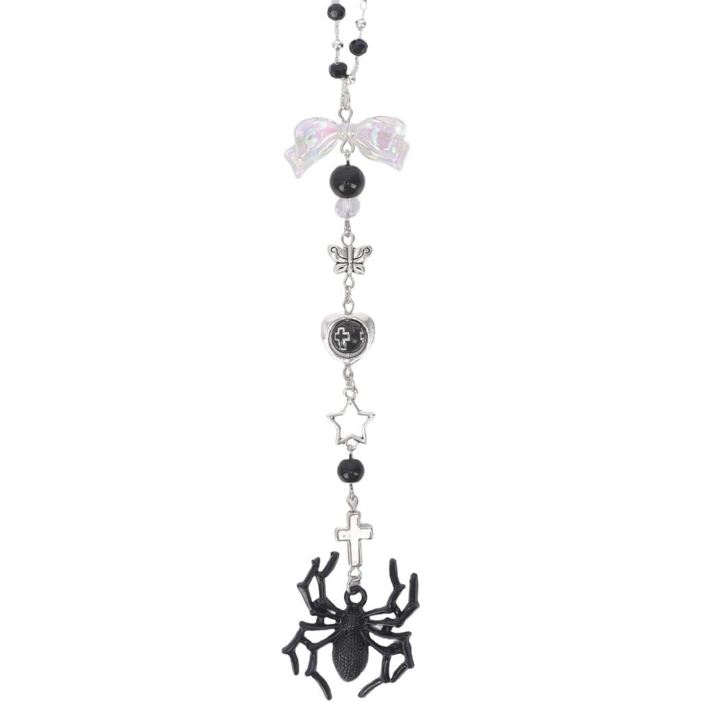 Halloween Car Rearview Mirror Charm - Y2K Gothic Skull Bat Pendant Beaded Hanging Charms, Dark Fantasy Witch Style Cars Decor, Interior Ornament Gift