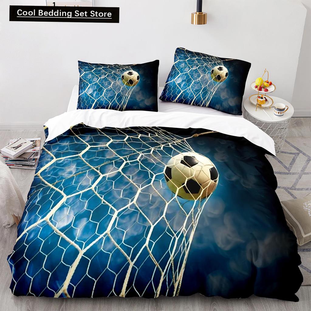 Football King Queen Duvet Cover 3D Soccer Bedding Set for Kids Teens Adult Ball Game Quilt Cover Sport Fans Soft Comforter Cover