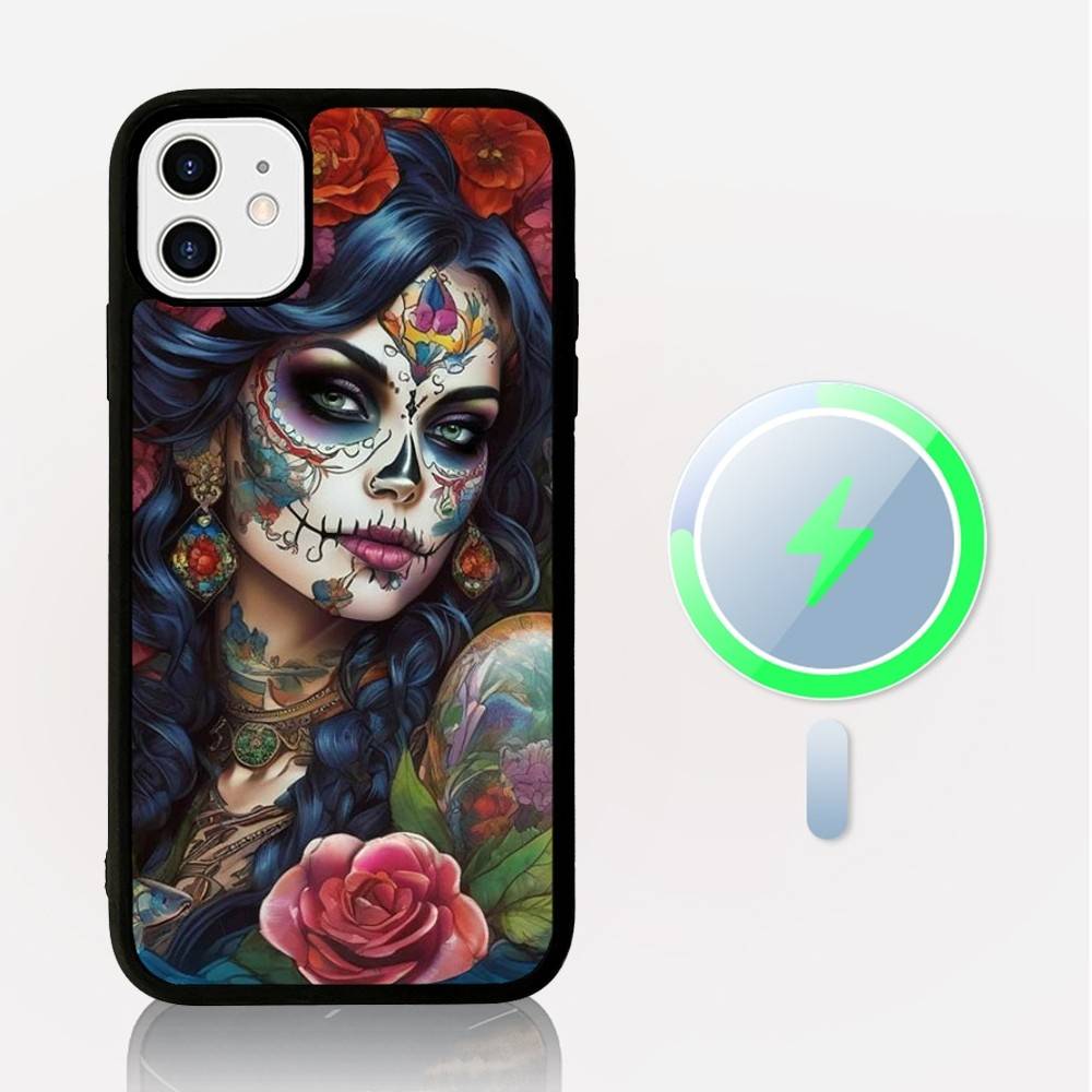 Catrina Beautiful Rose Girl Skull Phone Case Magnetic Case For iPhone 17 16 15 14 13 12 11 For Magsafe Wireless Charge Cover