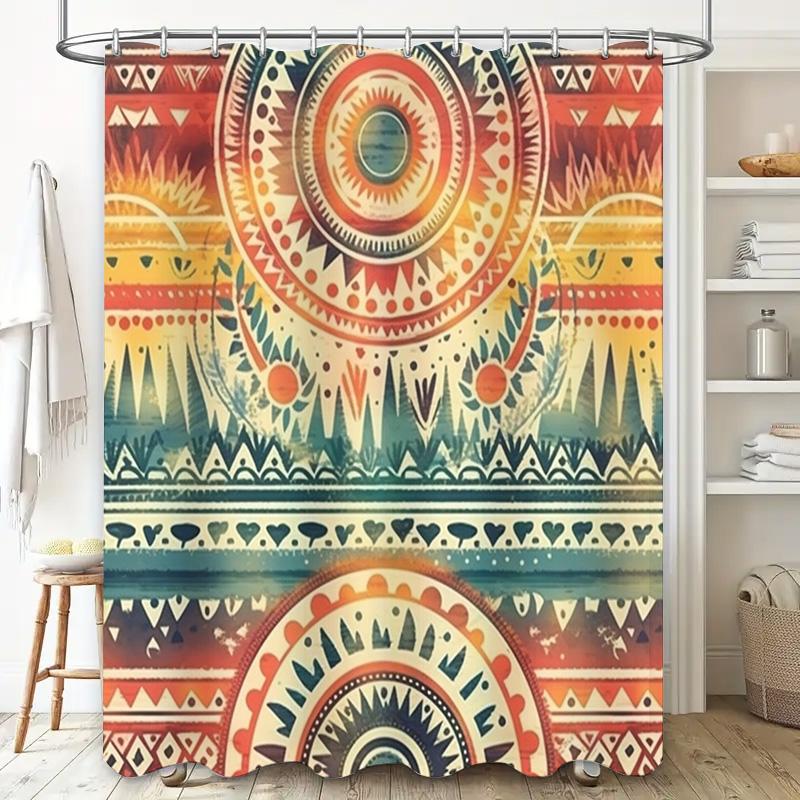 Colorful Boho Mandala Shower Curtain Printed Waterproof Fabric for Home Decor Bathrooms Orange Red Teal Blue Abstract Pattern Si