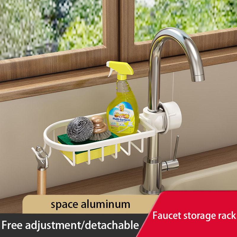 

Kitchen Faucet Storage Shelf Dishwashing Sink Supplies Household Rag Sponge Drain Hanging Basket Storage Rack белый