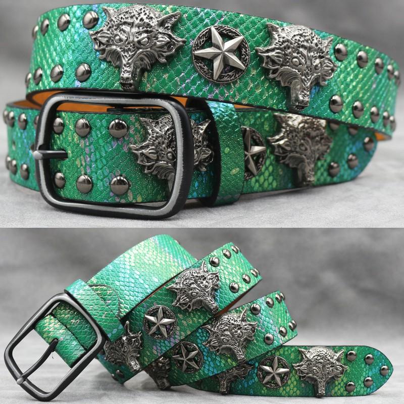 Original Punk Belt Men Women Skull Rivet Snake PU Leather Needle Buckle 105-125cm