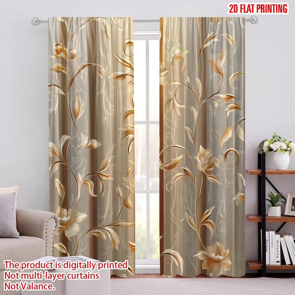 

2D flat printing 2Pcs European Floral Window Curtains Vintage Drapes For Bedroom Office Kitchen Living Room Study Home Decor Rod 52.50 × 116.00 cm 2 pcs