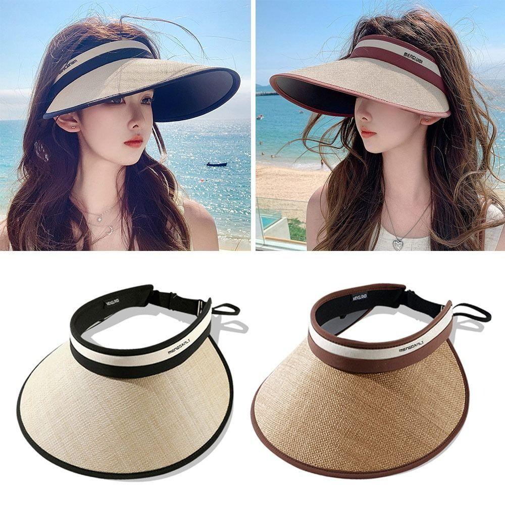 UV-Schutz Stroh Strandhut Breiter Rand Sonnenschutzhut Damen Mode Leerer Oberteilhut Damen