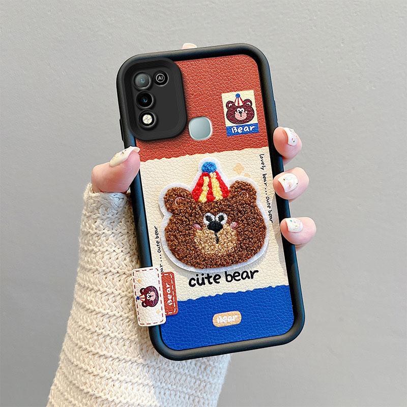 KEYSION Cartoon Cute Plush Embroidery Case for Infinix Hot 11 Play with Lanyard PU Leather Shockproof Phone Cover for Infinix Hot 10 9 Play