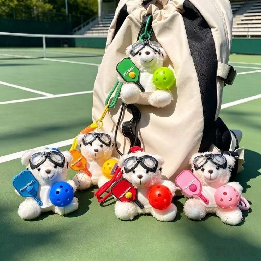 Cartoon Pickleball Pilot Bear Pendant Soft Car Key Ring Cute Bag Pendant Bag Accessories