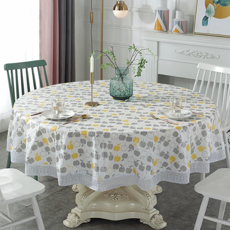 Pvc Lace Tablecloth Waterproof Oil-Proof Round Table Cloth Printed Home Dining Table Cover For Wedding Party Decor