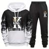 Men's Sportswear, Splashed Ink Hooded Sweatshirt, K-print Outdoor Casual Sports Jogging Men's Clothing, Single Piece Top Pants