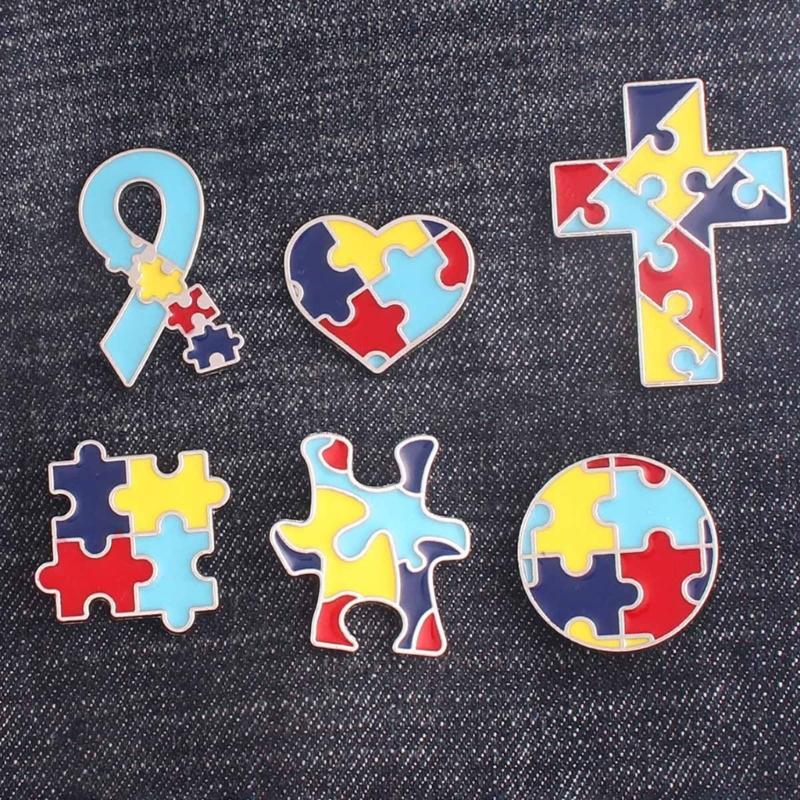 6 Stück Autismus Puzzle Emaille Anstecknadeln Abzeichen Emaille Reversnadeln Kleidung Revers Brosche Dekoration Geschenk für Frauen Männer Mädchen Jungen