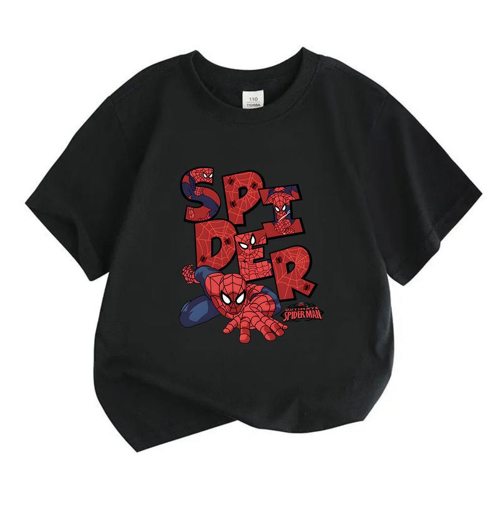 Cotton Kids Boys Girls Crew Neck Short Sleeve T-Shirt, Super Spider Hero Printed Casual Soft Breathable Summer Tee for Children Daily Wear