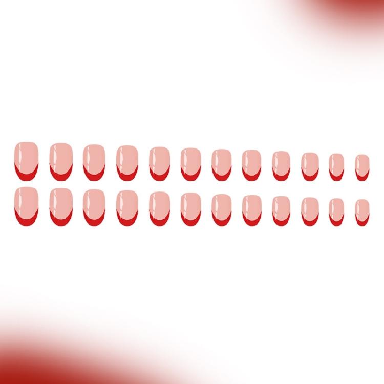 French Style Press On Nail 24Pcs Glossys Red Holiday Design Short Almond Shape Sparkles Easy Application