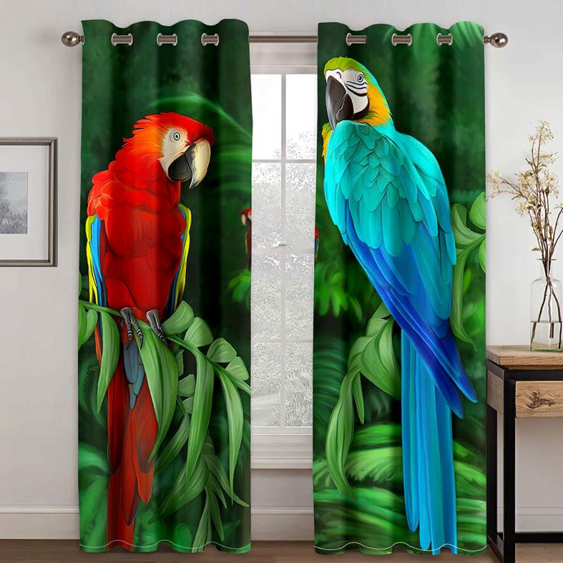 

Цветной попугай тропическое растение банановый лист 2 шт. светофильтрующая занавеска для гостиной спальни оконная драпировка 50W130H(CM) 2PCS&Grommet Top