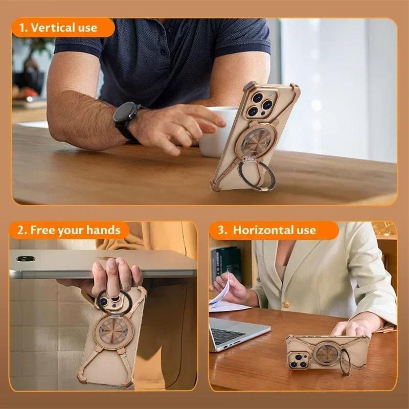 Husă Protectoare Fără Ramă din Aluminiu, Pentru iPhone 14 1615 Pro Max cu Încărcare Wireless MagSafe, Suport Rotativ 360° Husă Simplă pentru Telefon