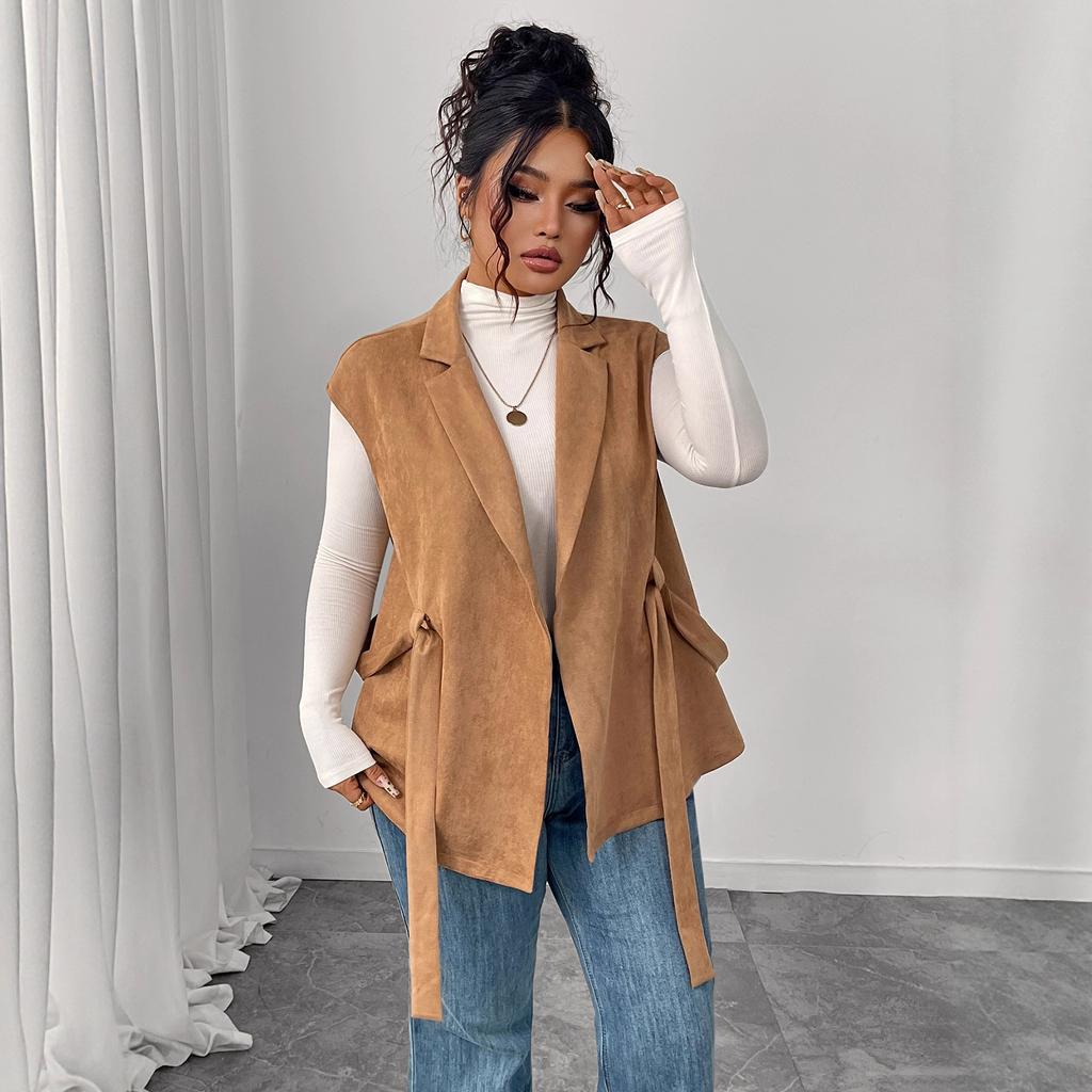 A New Solid-color Women's Large-sized Loose and Fashionable Sleeveless Lace-up Vest for Early Autumn