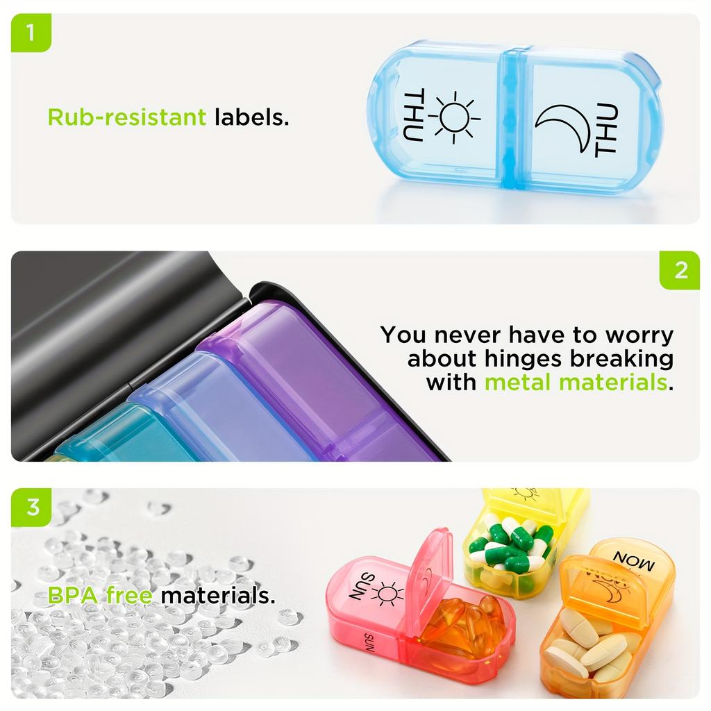 Weekly Pill Organizer 2 Times A Day, Portable Week Twice Pill Holder Container, AM PM Pill Case for Medicine Vitamin Medication Supplement