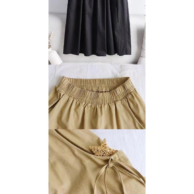 Drawstring midi skirt for women, 2026 summer new style, versatile solid color, drawstring pocket, elastic waist, mid-length workwear skirt