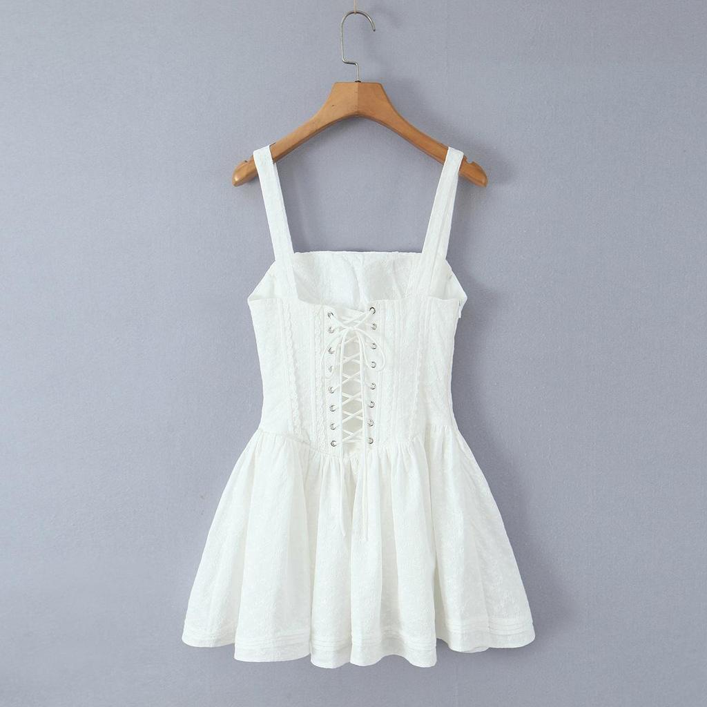 2025 Chic Square Neck Embroidered Bow Mini Dress