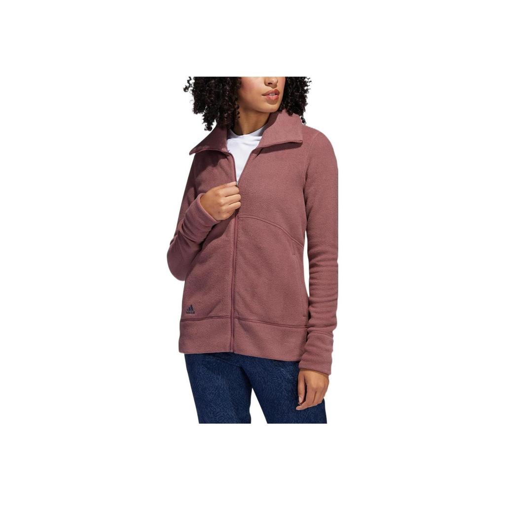 adidas Womens Solid Drawstring Collar Casual Long Sleeve Jacket Women Red-Brown HG6984