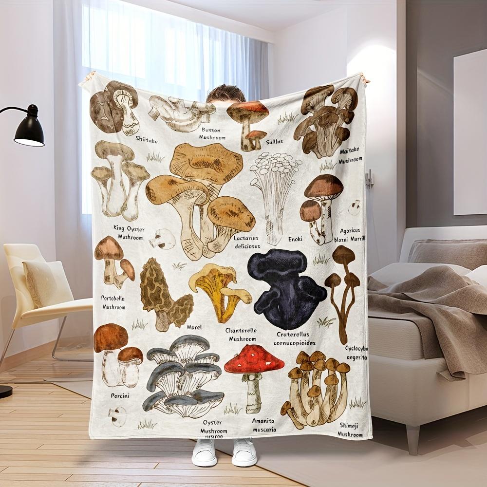 1pc Soft Flannel Fleece Mushroom Blanket - Botanical Plush Throw for Bed, Couch, and Home Decor - All Season Comfort and Style