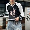 Men Oversized Long Sleeve Letter Print Casual Stitching Tops