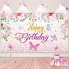 2D Happy Birthday Background Cloth Pink Floral & Butterfly Banner for Photo Studio