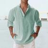 Men's Linen Stand-up Collar Long-sleeved T-shirt Loose Undershirt Solid Color Long-sleeved Cotton and Linen Shirt Men's