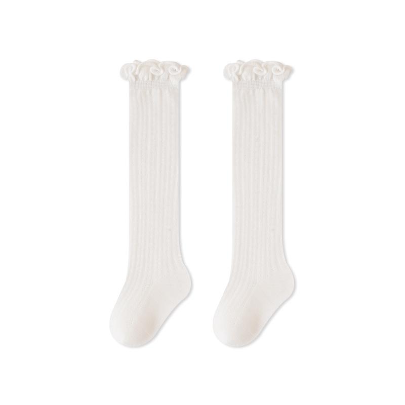 Baby Girls Socks Summer Breathable Mesh Ruffle Trim Long Baby Socks Solid Color  Anti-Mosquito Socks for Toddler Infants XS белый