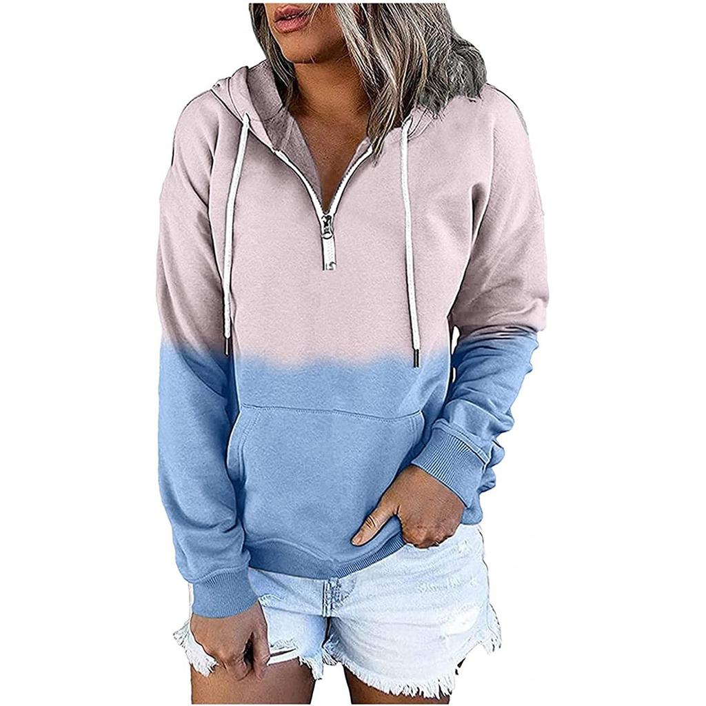 Ladies Hoodie Casual Zipper Hooded Sweatshirt Loose Long Sleeve  Top