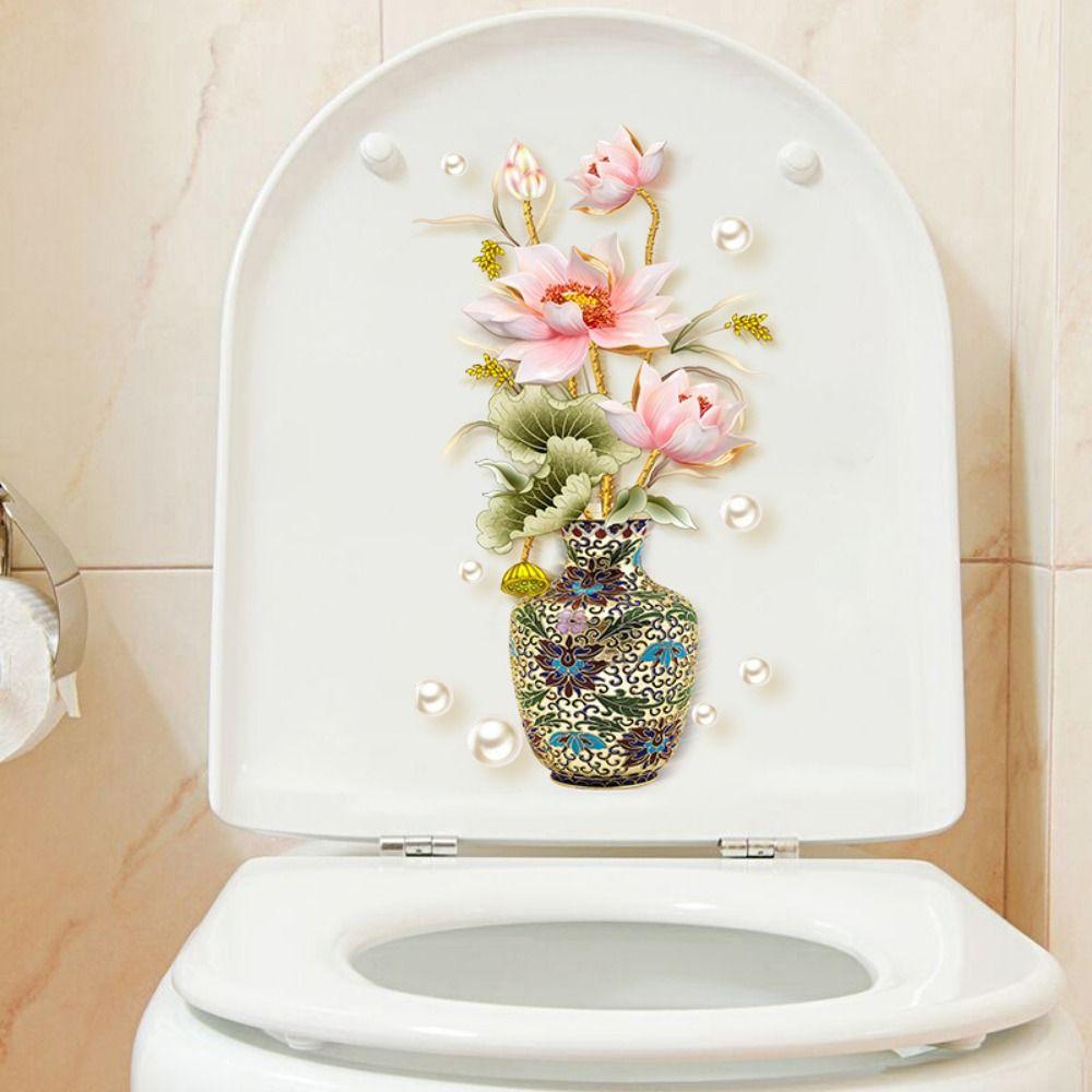 Mildew-proof Flower Butterfly Toilet Stickers Self-Adhesive Toilet Lid Decals  Bathroom