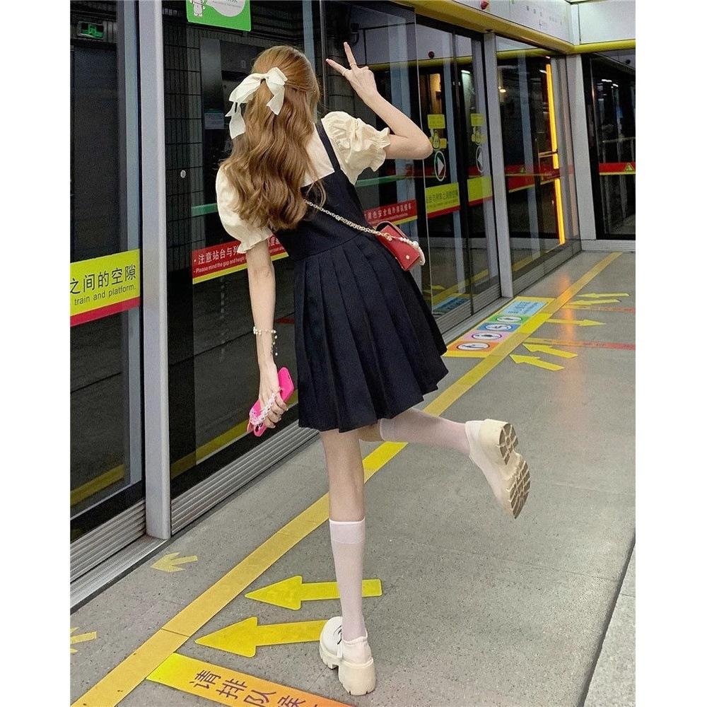 

Колледжный стиль поддельный двухпредметный короткая юбка женская летняя милая зарубежный стиль тонкая зарубежный стиль с коротким рукавом рубашка поло платье XL- (recommended 110-60kg)