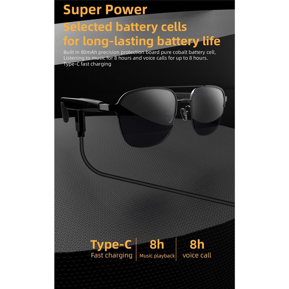 Gafas de Sol Inteligentes de Audio SG-11 Pro, Gafas de Conducción Ósea Bluetooth 5.4 con Protección UV Anti Luz Azul Sonido HIFI