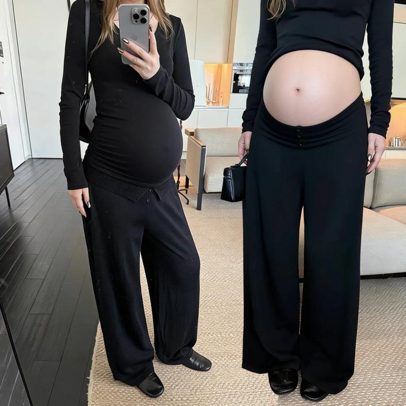 

Summer Thin Maternity Pants - 2026 Korean Style, Loose-Fit, Slimming, Straight-Leg, Wide, Non-Tightening Long Pants Black (Regular Version)